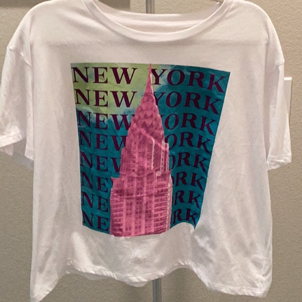 Grayson Threads White Short Sleeve Tee with Pink & Teal New York Graphic
